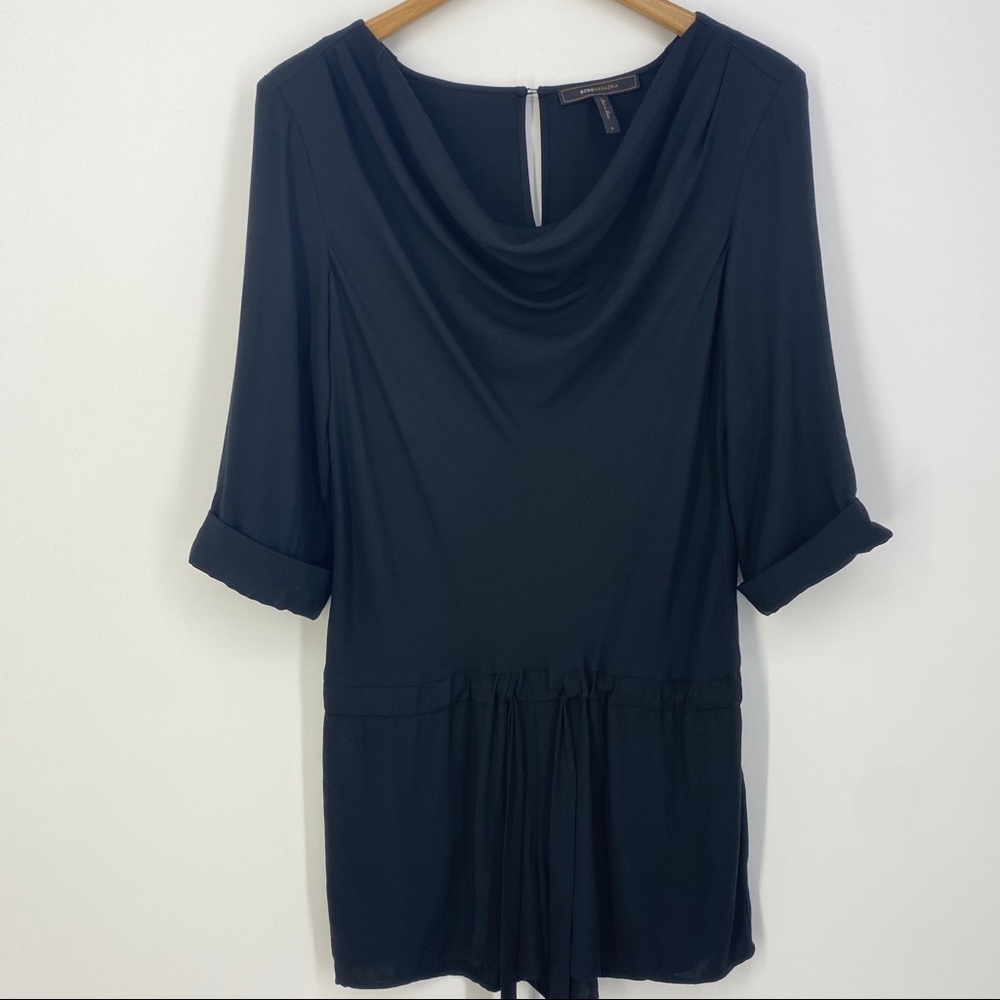 BCBGMAXAZRIA Vanda Black Cowl Neck Romper MBO9B548 Womens Size S Short Sleeve